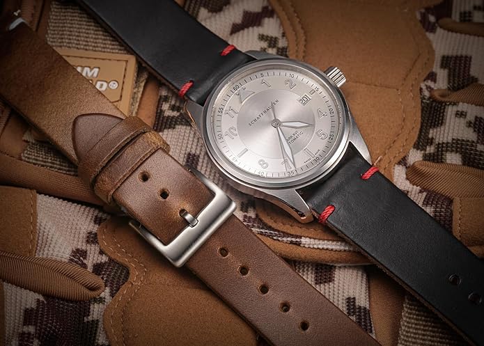 hemsut h Leather Watch Bands for Men, Horween Quick Release Leather Watch Strap Vintage Watch Replacement Wrap of 18mm, 20mm, 22mm