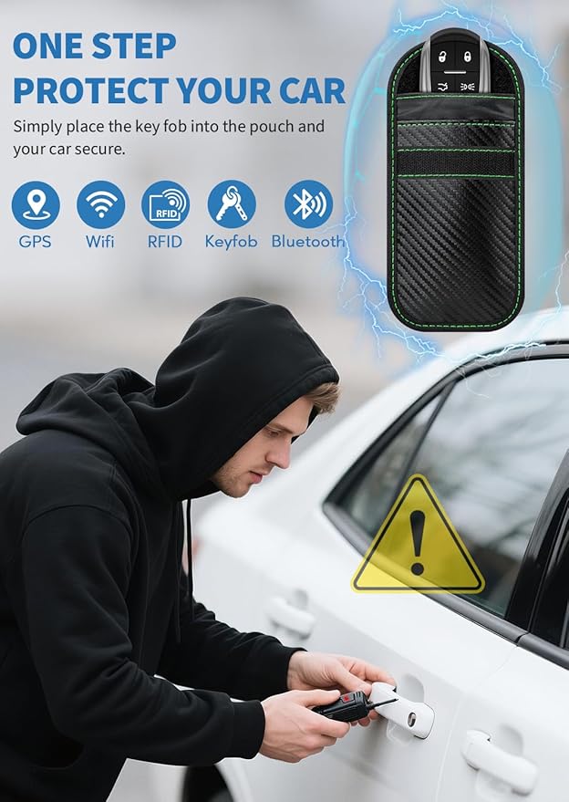 Faraday Key Fob Protector, 2 Pack Faraday Bags for Car Keys, Safe Key Pouch for Car RFID Key Fob Protector, Signal Blocking Case