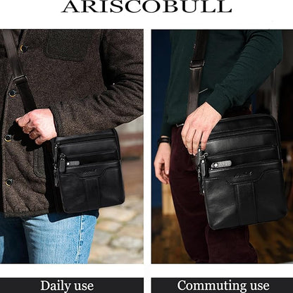 Leather Messenger Bag for Men, Small Leather Sling Shoulder Bag Messenger Pack for Men, Man Purse