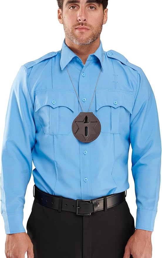 Perfect Fit Shield Wallets County of Los Angeles Sheriff Six-Point Star Belt Clip Badge Holder with Pocket and Chain (Cutout PF622), Brown Leather, One Size