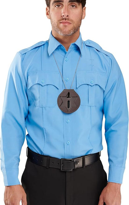 Perfect Fit Shield Wallets County of Los Angeles Sheriff Six-Point Star Belt Clip Badge Holder with Pocket and Chain (Cutout PF622), Brown Leather, One Size
