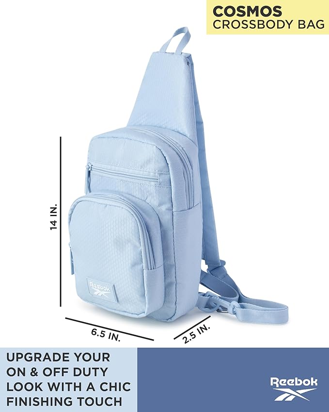 Reebok Unisex Crossbody Sling Bags – Compact Convertible Strap Cross Body Bag Travel Sling Bag - Gym & Travel Essential, Cosmos Blue