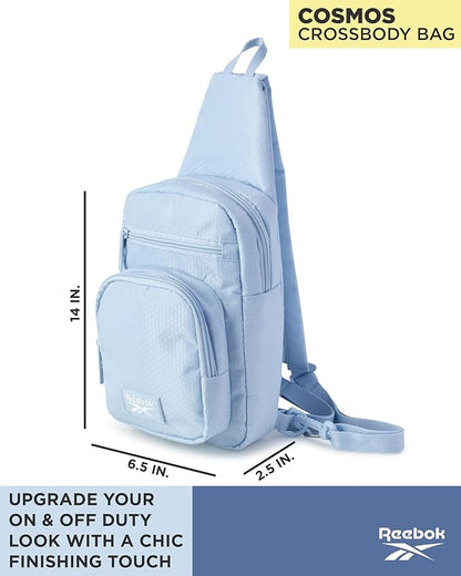 Reebok Unisex Crossbody Sling Bags – Compact Convertible Strap Cross Body Bag Travel Sling Bag - Gym & Travel Essential, Cosmos Blue