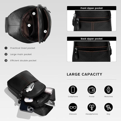 molshine Genuine Leather Sling Crossbody Bag,Fashion Chest,Casual Shoulder Bag for Men Women Work Travel Cycling HB024