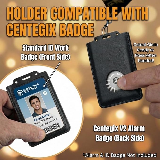 CPLIKE 2-Pack Vertical ID Badge Holder Compatible with Centegix CrisisAlert V2, Slim PU Leather Case with Emergency Alarm Button Cutout for Teachers, Nurses, School & Office Staff