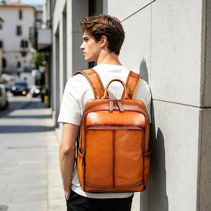 NIUCUNZH Genuine Leather Backpack for Men Travel Daypack Women College School Computer Bag for 15inch Laptop Business