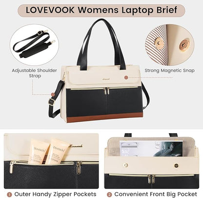 LOVEVOOK Laptop Bag for Women 17.3 Inch Laptop Tote Work Bags Professional Leather Computer Briefcase Waterproof Handbag Shoulder Large Capacity Business Teacher Office Crossbody Purse