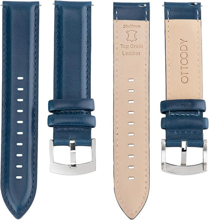 OTTOODY Leather Watch Bands Quick Release, Elegant Top Grain Leather Watch Straps for Men & Women, Choice of Color & Width - 18mm, 19mm, 20mm, 21mm or 22mm Wristbands Bracelet for Watch & Smartwatch