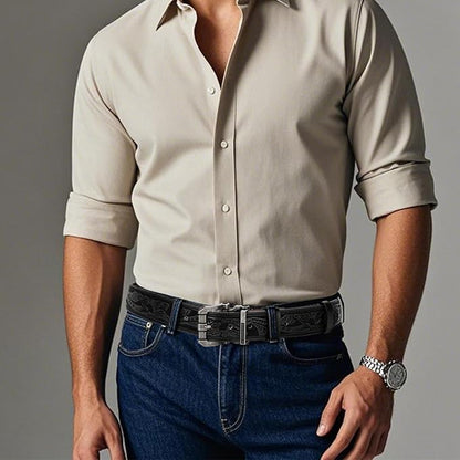 BISON DENIM Men's Genuine Leather Casual Belt, Classic Western Cowboy Dress Belts