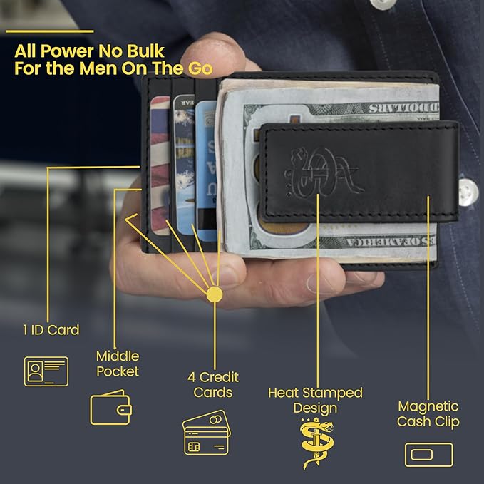 BULL GUARD Magnetic Money Clip Men's Wallet Crafted from Genuine Leather, Slim Front Pocket Minimalist Card Case RFID Secure | Magnetic Money Clip, Slim, Front Pocket, Minimalist, Card Case