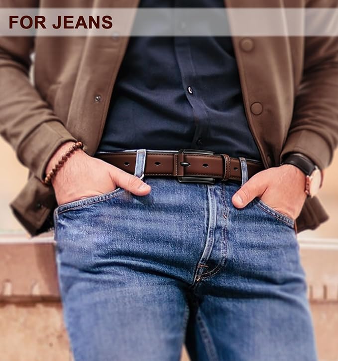 KEMISANT Men Belt 2Pack – Genuine Leather Belt for Men Dress Casual Golf Jeans 1 3/8"