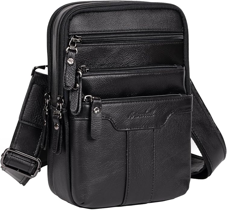 Leather Messenger Bag for Men, Small Leather Sling Shoulder Bag Messenger Pack for Men, Man Purse