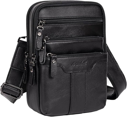 Leather Messenger Bag for Men, Small Leather Sling Shoulder Bag Messenger Pack for Men, Man Purse