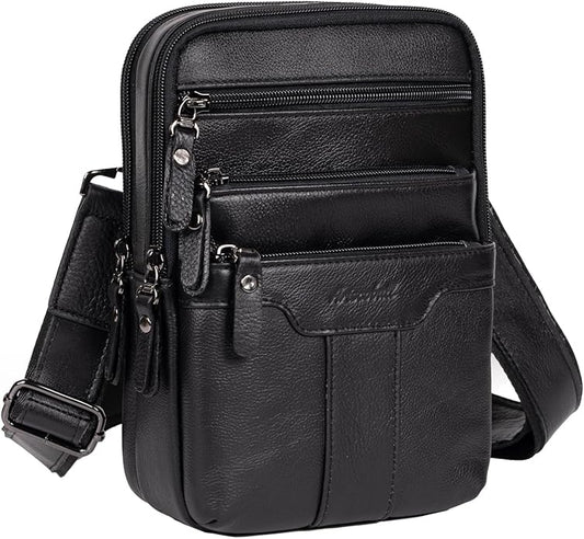 Leather Messenger Bag for Men, Small Leather Sling Shoulder Bag Messenger Pack for Men, Man Purse
