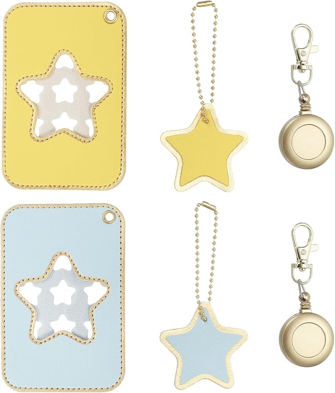 PATIKIL Retractable Badge Holders, 2 Pcs Cute Leather ID Holder with Badge Reels Keychain ID Card Clip Protector Cover for Women Work Office Business Trip, Light Blue/Yellow