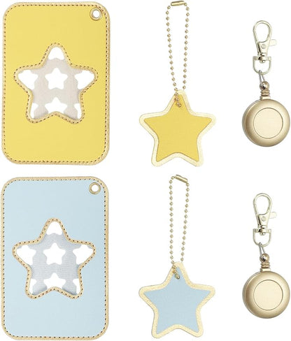 PATIKIL Retractable Badge Holders, 2 Pcs Cute Leather ID Holder with Badge Reels Keychain ID Card Clip Protector Cover for Women Work Office Business Trip, Light Blue/Yellow