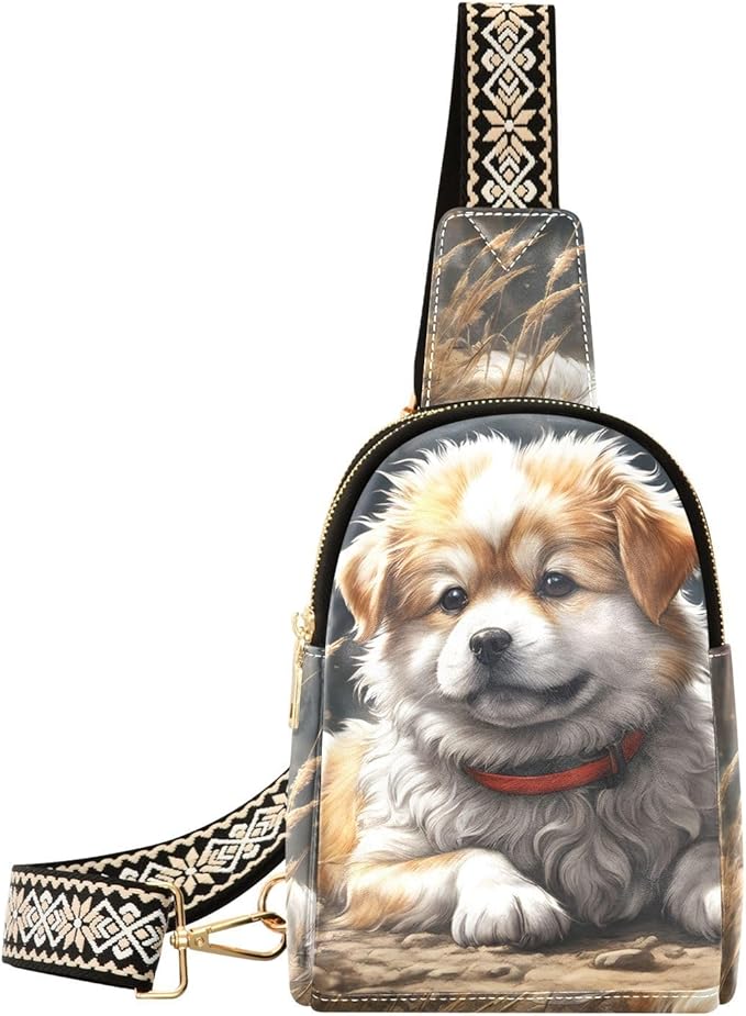ZAZYXTJ Cute Shiba Inu Dog Crossbody Sling Bag for Women Leather Small Chest Bag Adjustable Straps Daypack for Travel Sport Hiking