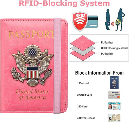 Premium Passport Holder for Travel, RFID Blocking Passport Cover Slim, Durable & Travel-Friendly, Passport Wallet Keep Your Documents Safe & Organized (Pink)