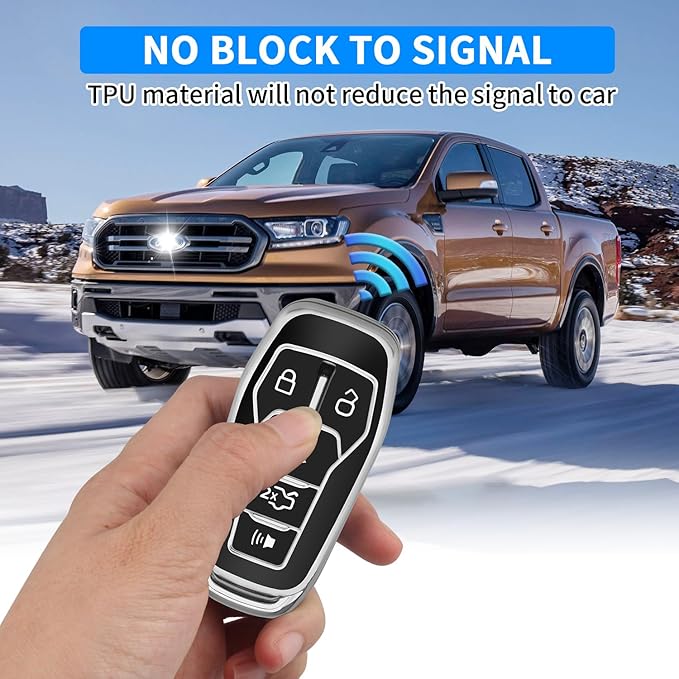 QBUC for Ford Key Fob Cover with Keychain Compatible with Ford Explorer F150 Fusion Mustang Edge Lincoln MKC 5 Buttons Smart Key (Black,Series 2)