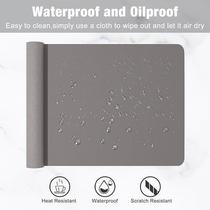 Hsurbtra Desk Pad, 23.6" x 13.8" PU Leather Desk Mat, M Extended Mouse Pad, Waterproof Desktop Blotter Protector, Non-Slip Ultra Thin Small Laptop Keyboard Writing Mat for Office Home, Light Gray