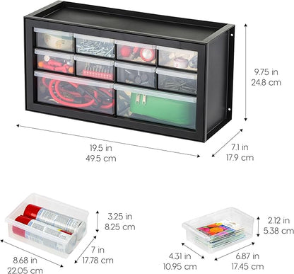 IRIS USA Small Plastic Storage Drawers, Made in USA, 10-Drawer Organizer (2 Pack) Stackable Teacher Toolbox for Crafts, Beads, Screws, Hardware, Building Bricks, Drink Mix & Water Flavor Packets-Black