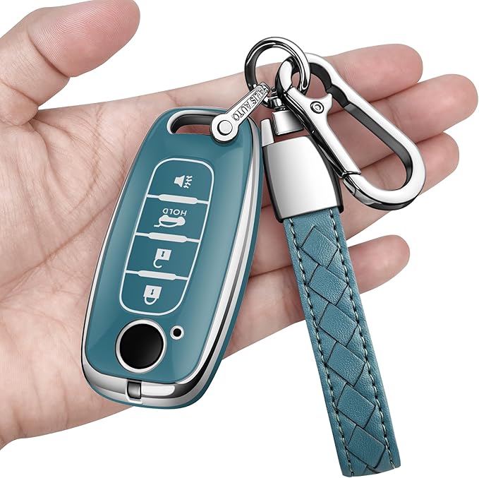 Sindeda for Nissan Key Fob Cover with Keychain Soft Full Protection Key Shell Key Case Compatible with 2023 2024 2025 Pathfinder Kicks Rouge（Storm Blue, 4 Buttons-B