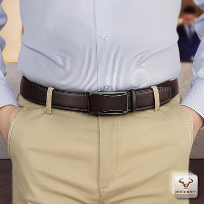 BULLIANT Mens Ratchet Belt,Leather Adjustable Slide Belt For Gift Mens Dress Casual 1 3/8",Size Adjustable
