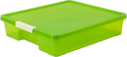 Storex Classroom Craft Project Box – Stacking Plastic Organizer Fits 12x12 Scrapbooking Paper, Green, 5-Pack (63207U05C)