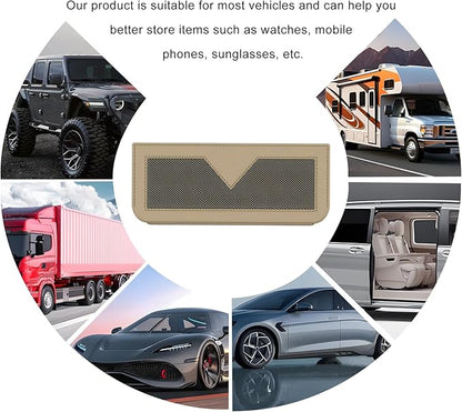 Car Sunglasses Case, PU Leather Pocket Self-Adhesive Storage Pouch for Vehicle Door Window Console, Multifunctional Vehicle Interior Organizer for Glasses Phones Wallets Keys (Beige)
