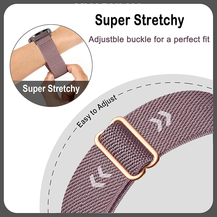 4 Pack Stretchy Watch Bands Compatible with 20mm Garmin Venu Sq/Venu Sq 2, Loop Nylon Elastic Fabric Strap for Garmin Vivomove Style/Luxe/HR Women Men