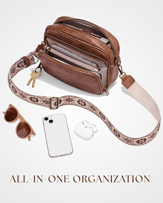 Crossbody Bags with Built-in Wallet, Anti-Theft Travel Purse with Card Slots, Trendy Vegan Shoulder Bag for Women Men