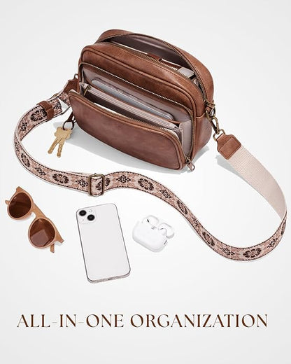 Crossbody Bags with Built-in Wallet, Anti-Theft Travel Purse with Card Slots, Trendy Vegan Shoulder Bag for Women Men