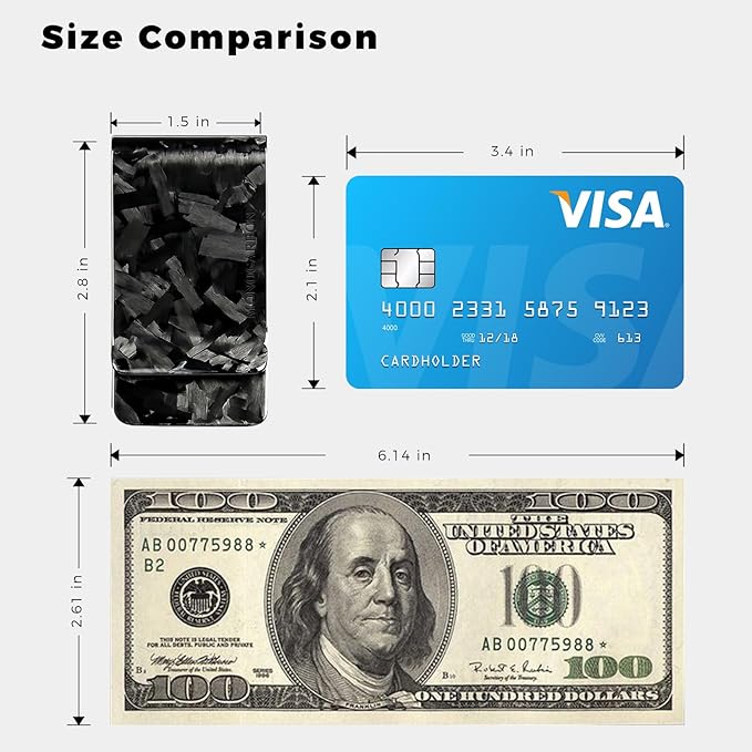 MONOCARBON Carbon-Fiber-Money-Clip-for-Men, Minimalist-Money-Holder for Cash, High Elastic Carbon-Fiber-Wallet, Slim and Durable