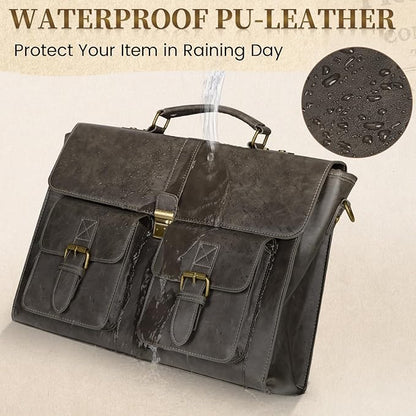 RAINSMORE Mens Messenger Bag 15.6 Inch Leather Vintage Laptop Briefcase Waterproof Computer Laptop Bag Leather Satchel Bag Large Shoulder Bag for Office Work Travel College, Grey