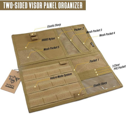WYNEX Tactical Car Visor Organizer with Double-Sided MOLLE Panel, Universal Vehicle Sun Visor Storage for Essentials & Gear, Compatible with Cars, Pickup Trucks, Vans, SUVs
