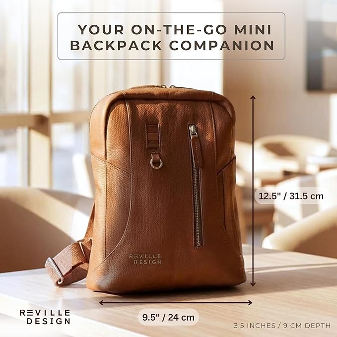Full Grain Leather Backpack – Water-Resistant, Padded Laptop Compartment, Adjustable Straps, 16L Capacity, Slim Design, Leather Backpack for Men and Women - Amber Brown