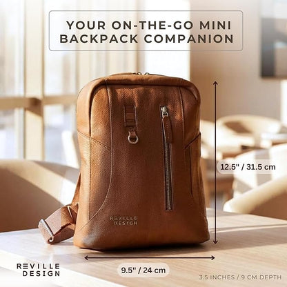 Full Grain Leather Backpack – Water-Resistant, Padded Laptop Compartment, Adjustable Straps, 16L Capacity, Slim Design, Leather Backpack for Men and Women - Amber Brown