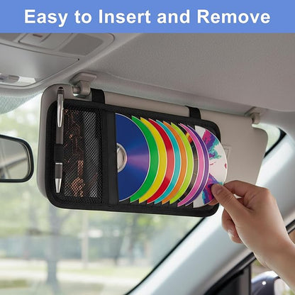 Car CD Case Holder Car Visor CD Holder DVD Vehicle Visor Storage Orangizer Large Capacity Sun Visors Organizer for CDs Visors Case with 12 DVD Storage Sleeves Mesh Pocket Pen Holders and Elastic Strap
