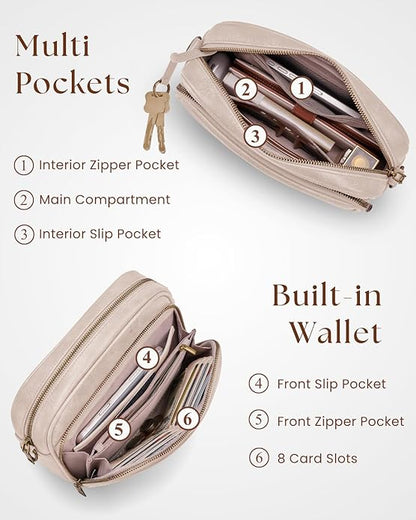 Crossbody Bags with Built-in Wallet, Anti-Theft Travel Purse with Card Slots, Trendy Vegan Shoulder Bag for Women Men