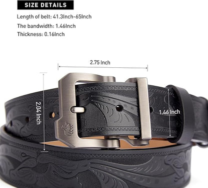 BISON DENIM Men's Belts Leather Dress Genuine Leather Classic Heavy Duty Buckle Belt Casual for Jeans