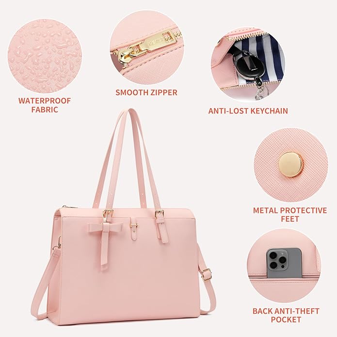 Keyli 4pc Sets Laptop Bag for Women Large Leather Laptop Briefcase with USB Charging Port Computer Shoulder tote Bags Purse