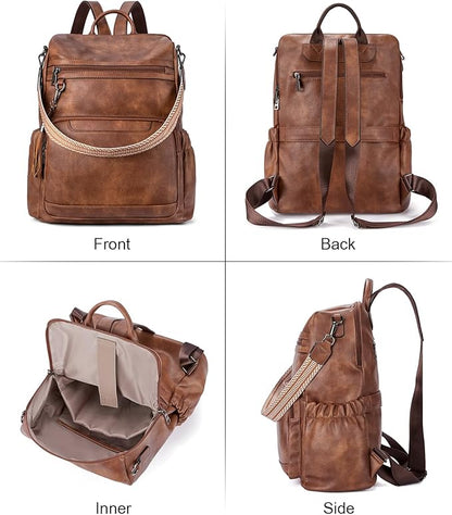 BOSTANTEN PU Leather Laptop Backpack for Women Designer Travel Backpack with Laptop Compartment Ladies Computer Shoulder Bags