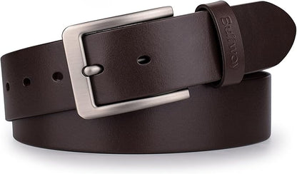 Buffway Men’s Full Grain Leather Belt – Solid One-Piece Leather, 1.5” Wide for Jeans & Business Casual, Gift Box Included