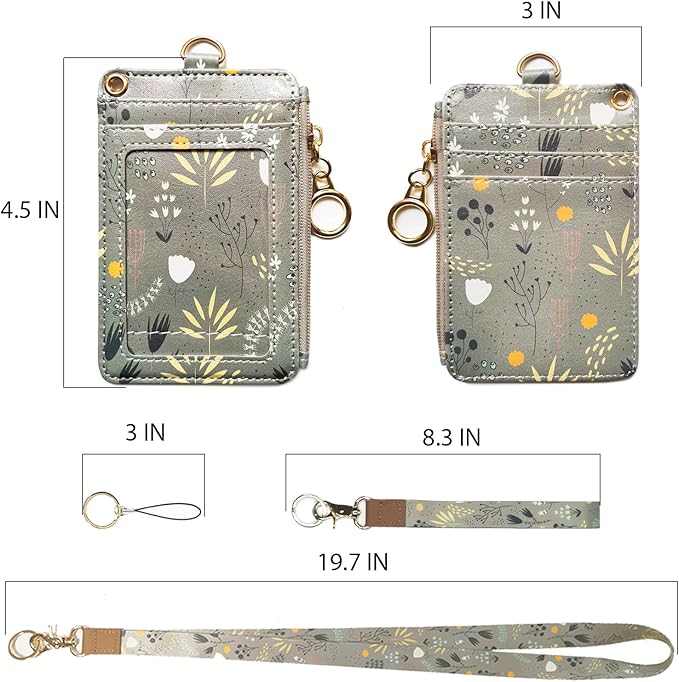 Lanyard Wallet,Wallet Lanyard,lanyards for id Badges,lanyards for id Badges for Women,Lanyard Wallet for Women,Fashion Badge Holder with Zipper (Light Grey)