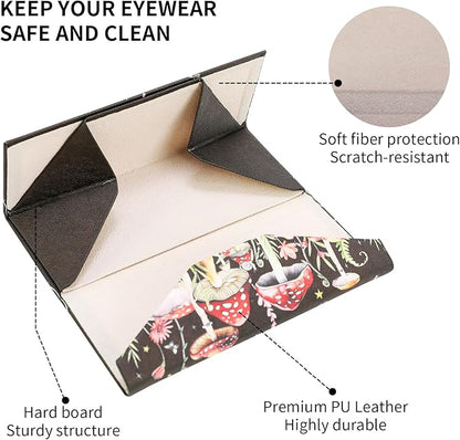 Foldable Glasses Case, Magnetic PU Leahter Sunglasses Case, Cute Hard Shell Folding Eyeglass Cases for Women Kids