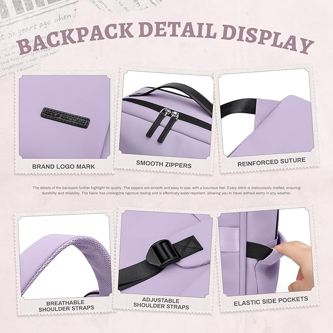 GOLF SUPAGS Imitation Leather Backpack for Women Men Multi-Functional Water-Resistant Casual Daypack for Work, Travel & College Fits 15.6 Inch Laptop (Purple)