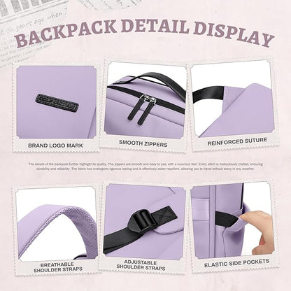 GOLF SUPAGS Imitation Leather Backpack for Women Men Multi-Functional Water-Resistant Casual Daypack for Work, Travel & College Fits 15.6 Inch Laptop (Purple)