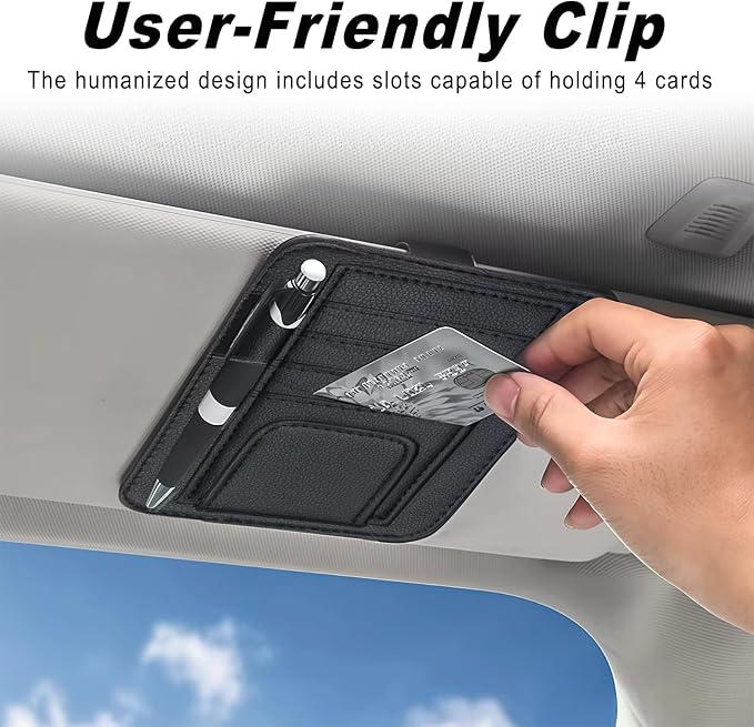 Car Sun Visor Organizer, Sunvisor Organizers with Sunglass Holder & Card Sleeve Pocket, Leather Car Sunglass Holder for Most Vehicle of Trucks, SUVs, Black