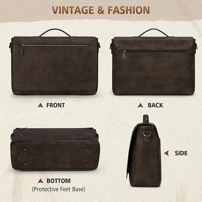RAINSMORE Leather Messenger Bag for Men 15.6 Inch Laptop Bag Vintage Briefcase Large Computer Bag Satchel Shoulder Bag For College, Work, Business, Office, Wood