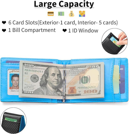 Wallet for Men Leather Slim Bifold Card Holder RFID Blocking Minimalist Front Pockets Wallet with Money Clip